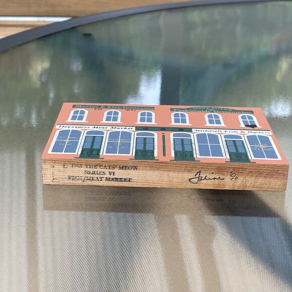VTG The Cats Meow Series VI Fish Meat Market Wood Shelf Sitter 1988 Faline Jones - Picture 4 of 6